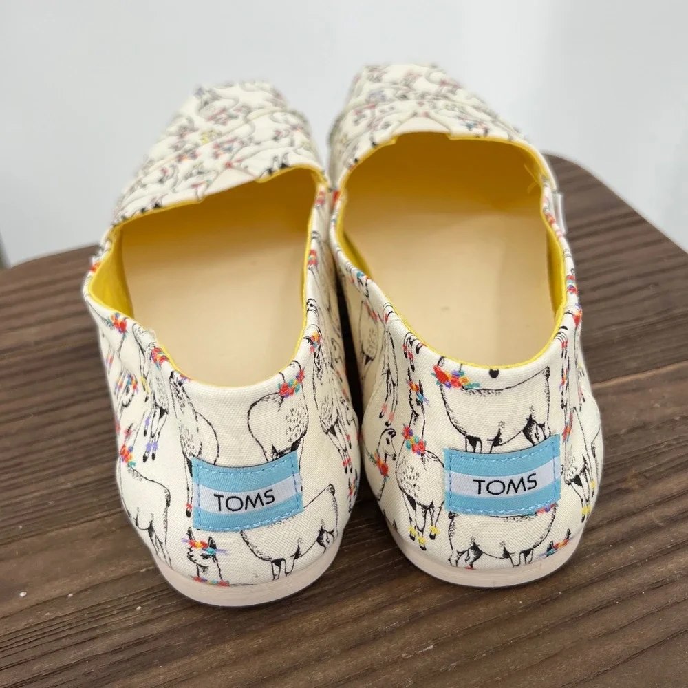 TOMS x Paper Source Alpargata Ivory Floral Llamas Print Slip‎ On Shoes NWT 11